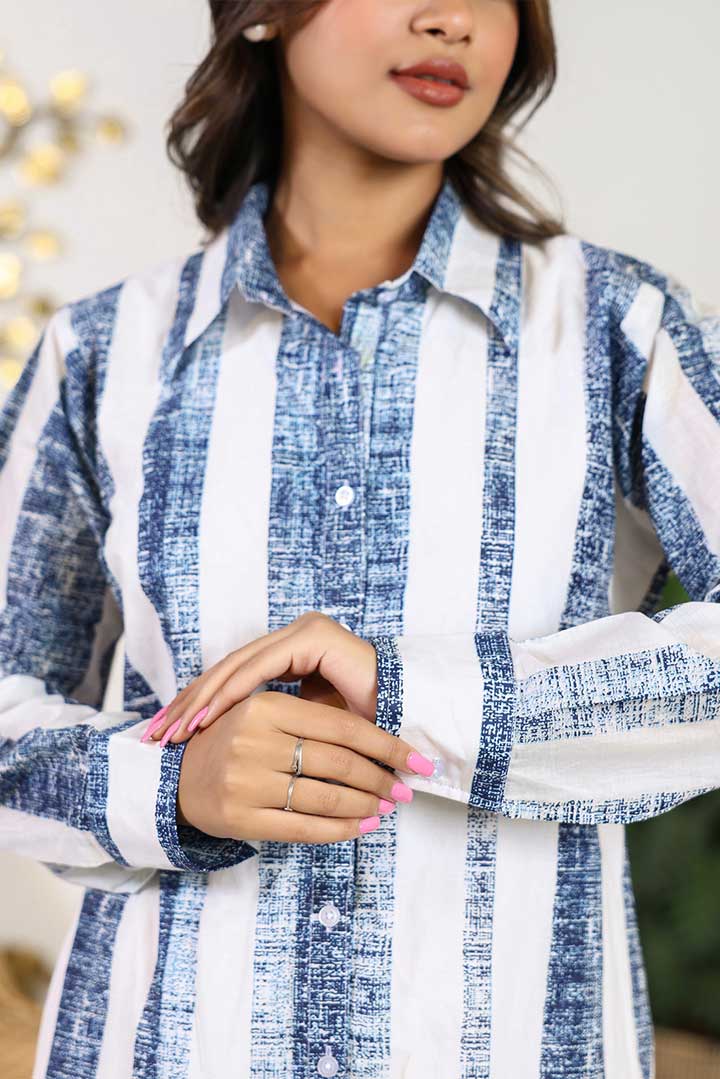 White Blue Shirt Dress