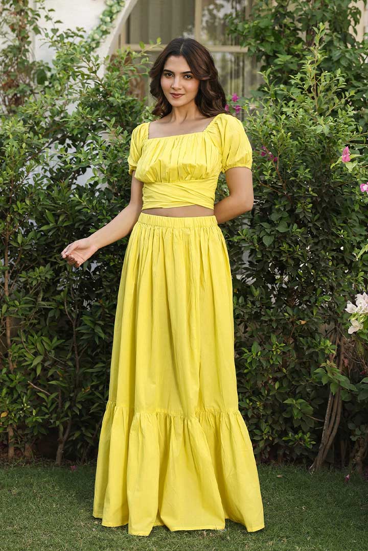 Yellow Back Knotted Cotton Coord Set