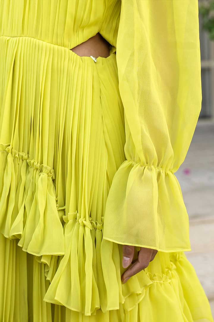 Lime green frill gown