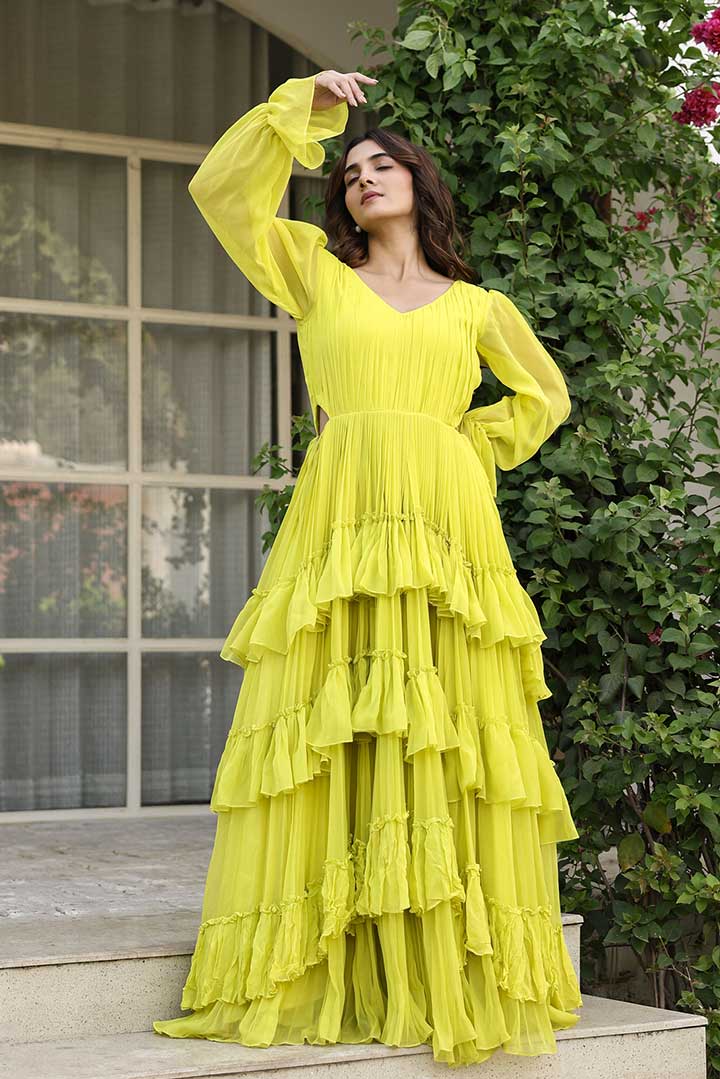 Lime green frill gown