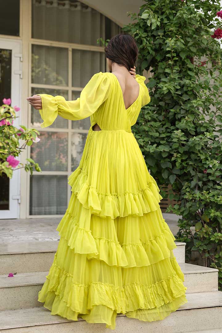 Lime green frill gown