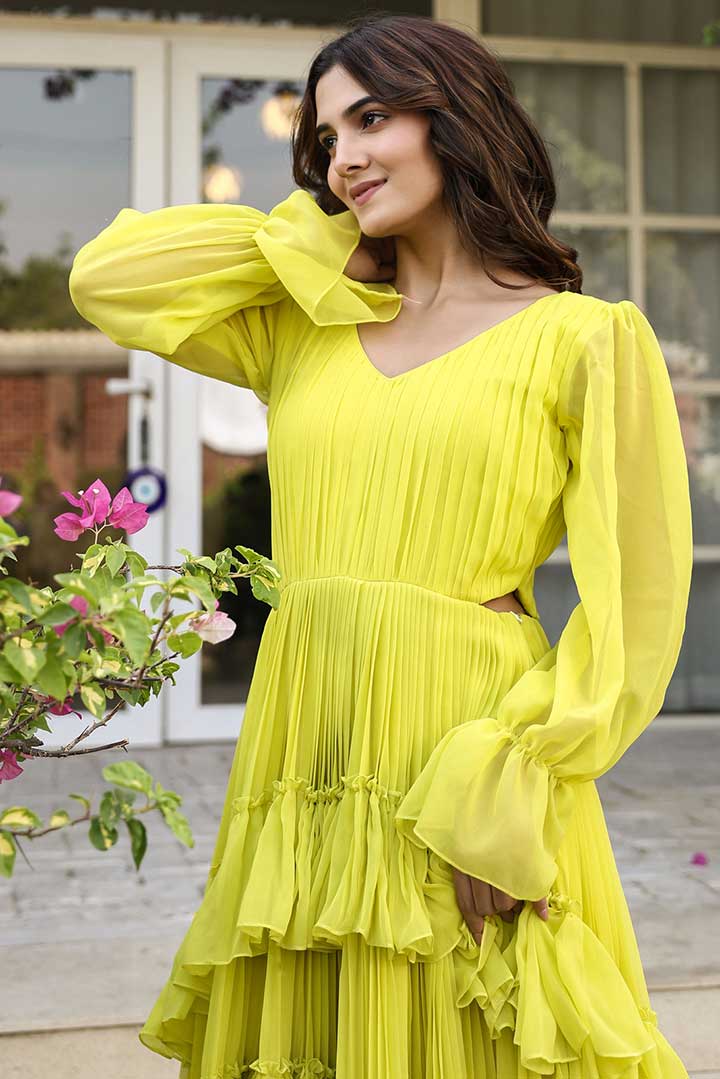 Lime green frill gown